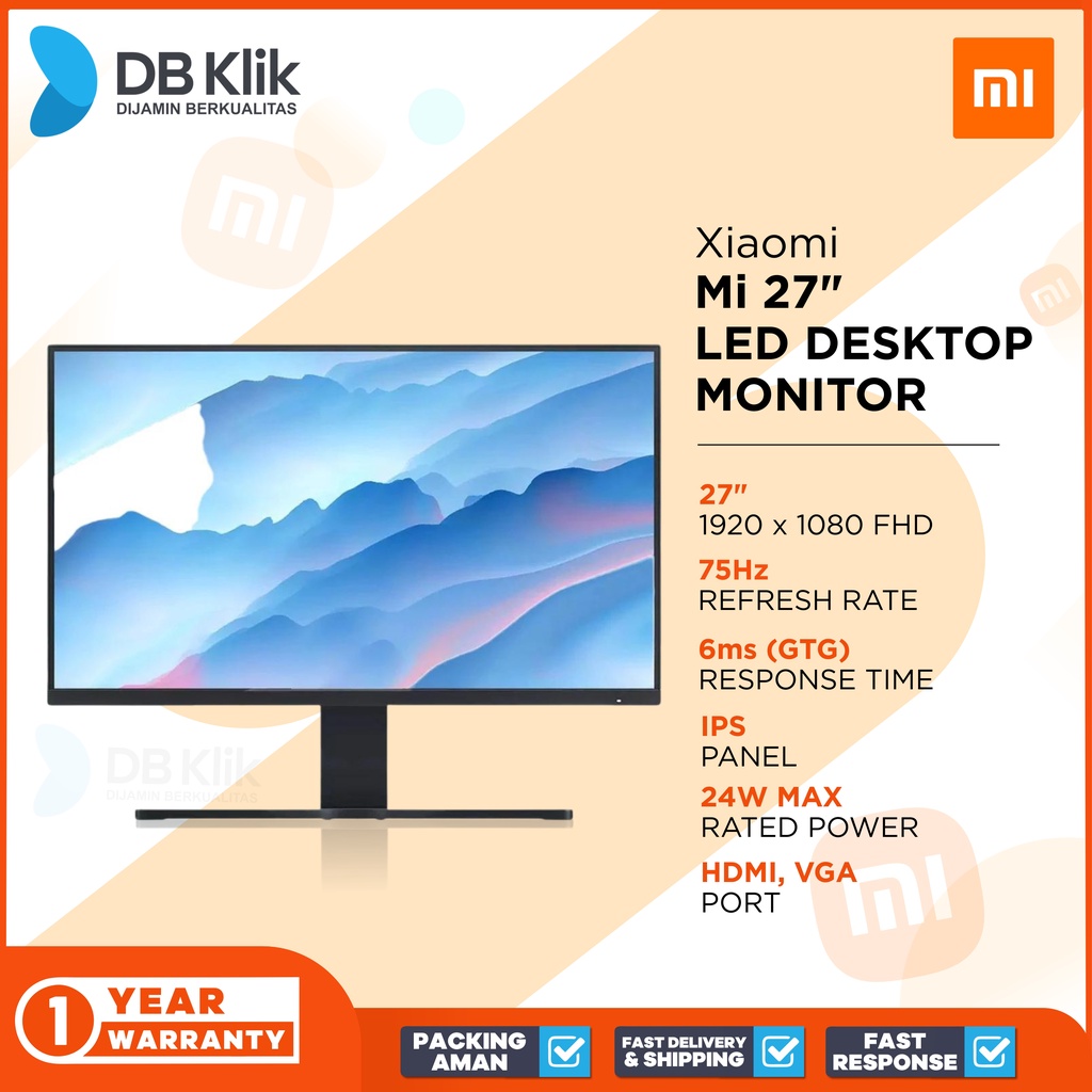 LED Monitor Xiaomi MI 27&quot; 75Hz FHD HDMI VGA - MONITOR DESKTOP MI 27&quot;