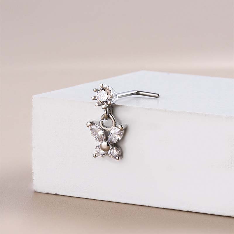 1biji Tindik Hidung Menjuntai Kupu-Kupu Stainless Steel Bentuk L 20Gauge Warna Silver Gold
