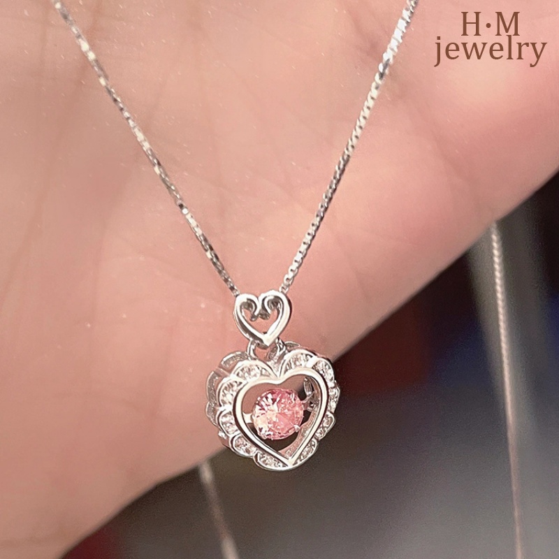 Kalung Frekuensi Detak Jantung Temperamen Minoritas Cinta Pink AAA Zirkon Pulsatile Jantung Liontin