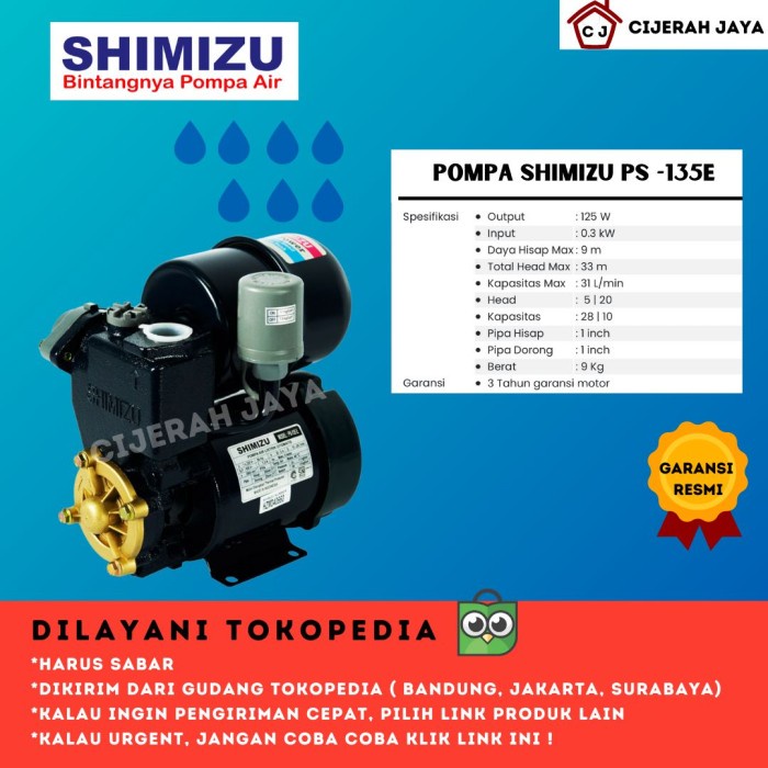 Shimizu Ps 135 E Otomatis Pompa Air Pendorong Otomatis Shimizu Ps 135