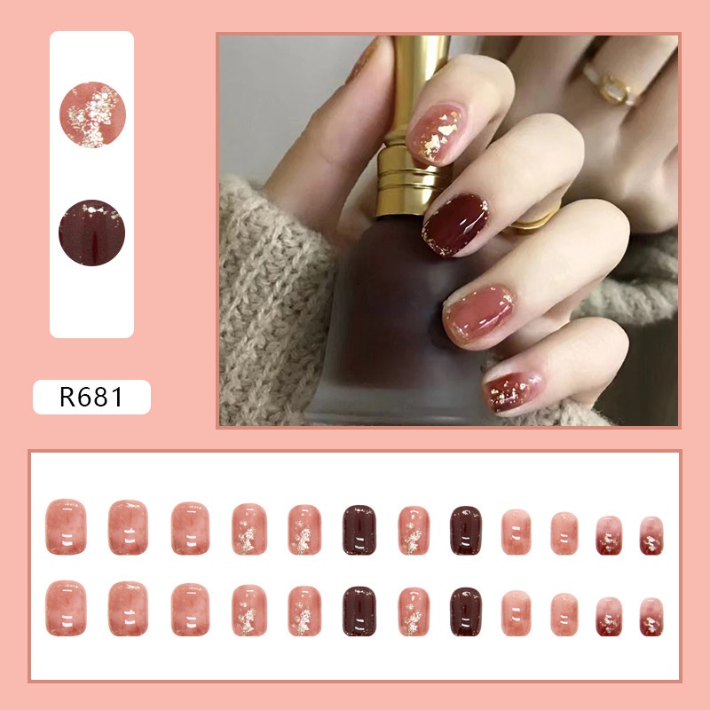 R681-R700 Full Cover Fake Nails Nail Art Tips False Nails 24 Pcs / box