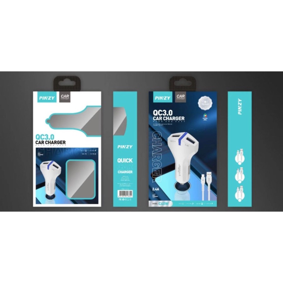 Car Charger  C40w QC 3.0 Saver Mobil 2 Port USB 2.4A Free Kabel