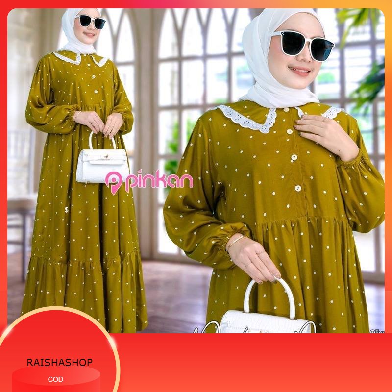 GAMIS LEBARAN Poky Midi Dress Jumbo Ld 120 Terbaru Dan Kekinian Gamis Rayon Motif Polkadot Fashion W