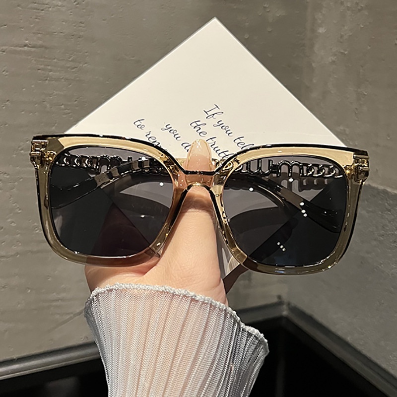 (YUZHU) Kacamata Candi Rantai Mode Baru Untuk Wanita Mode Barat Oversized Frame Square Sunglasses