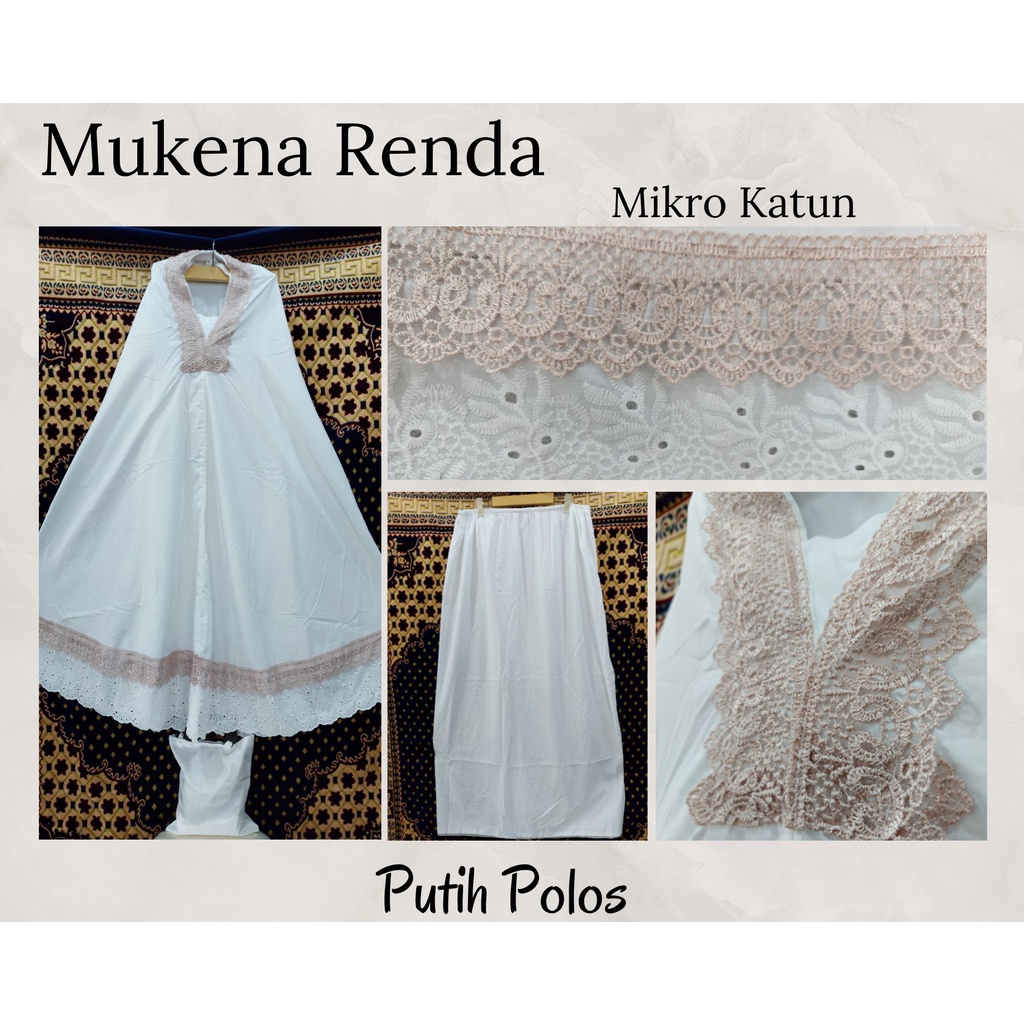 Mukena Putih Polos Renda Bahan Mikro Katun Premium