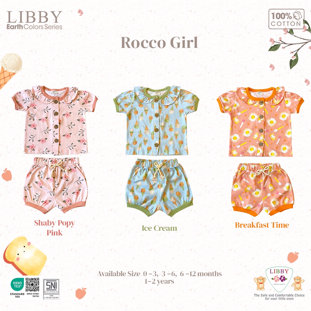 Libby Rocco Girl 0-2 Tahun Setelan Piyama Pendek Panjang Anak Perempuan / Collar Set Girl CBKS