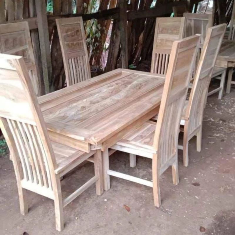 Set meja makan jati mentah(unfinishing)