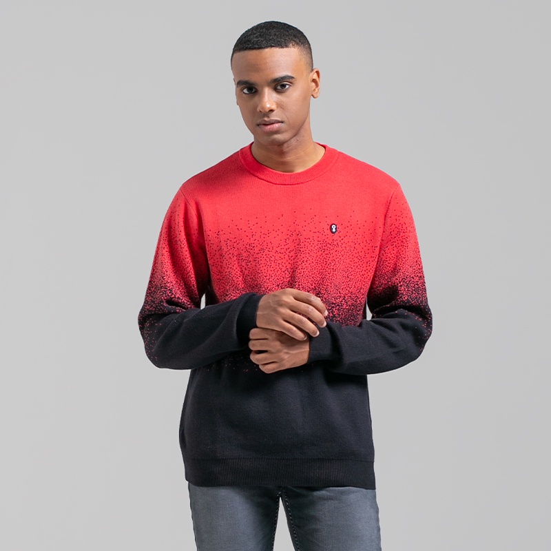 Greenlight Original Jaket Sweater Rajut 100% Cotton Katun Round Neck Printed Pria Merah 070822