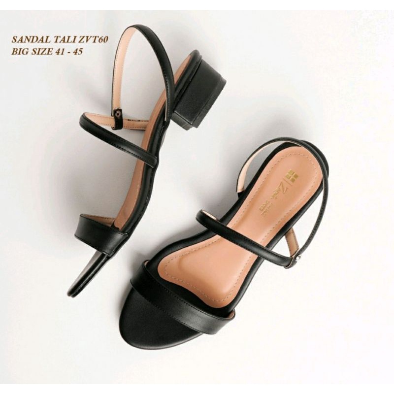 Sandal BIG SIZE Wanita 41-42-43-44-45 Sendal Tali Hak 3cm Kulit Size JUMBO Warna Hitam Tan Krem Original OVERSIZE