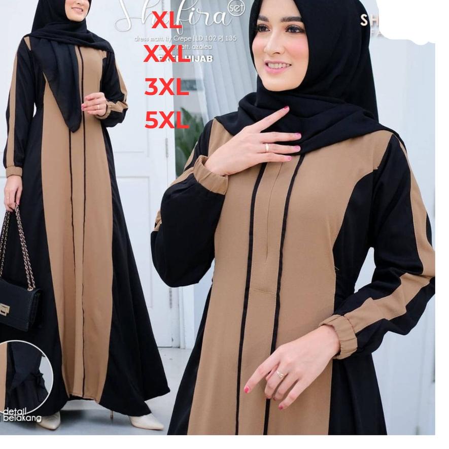 ☑ Baju Gamis Jumbo + Khimar Terkini 2022 Size L XL XXL XXXL 5XL Gamis Modern Desain Simple ➾