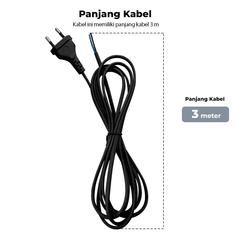3M ASLI TEMBAGA KABEL POWER / KABEL AC 220V / KABEL BUNTUNG / KABEL LISTRIK Kabel Sambungan + Colokan Listrik Panjang 3M