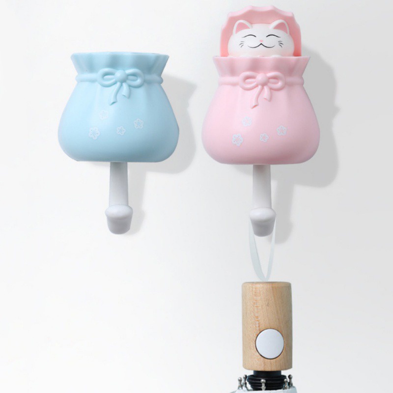 ღ 1Pc Kucing Kuat Lengket Kait Kartun Gantungan Kunci Mounted Perekat Mantel Gantungan Topi Rak Gantungan Kunci Payung Rak Penyimpanan dinding Dekoratif Aksesoris