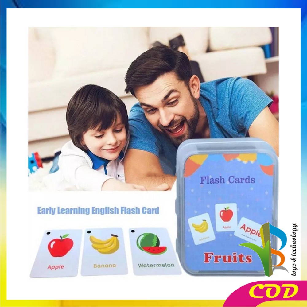 RB-M308 Flash Card Bahasa Inggris Mainan Edukasi Anak / Kartu Pintar Balita Belajar Abjad Buah Transportasi / English Early Education Card Kids Import