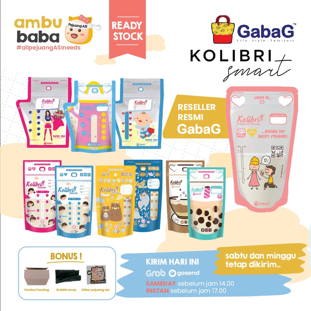 GABAG Kantong ASI Plastik ASI Kolibri Smart Classic 100ml 120ml 150ml 180ml