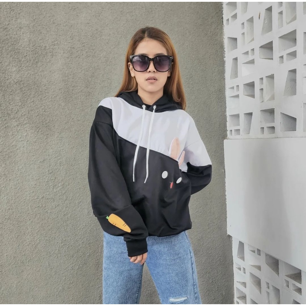 Hoodie Wanita Korean Fashion RABBIT COMBIE Sweater Jumper Lucu Style Terkini Outfit Kece