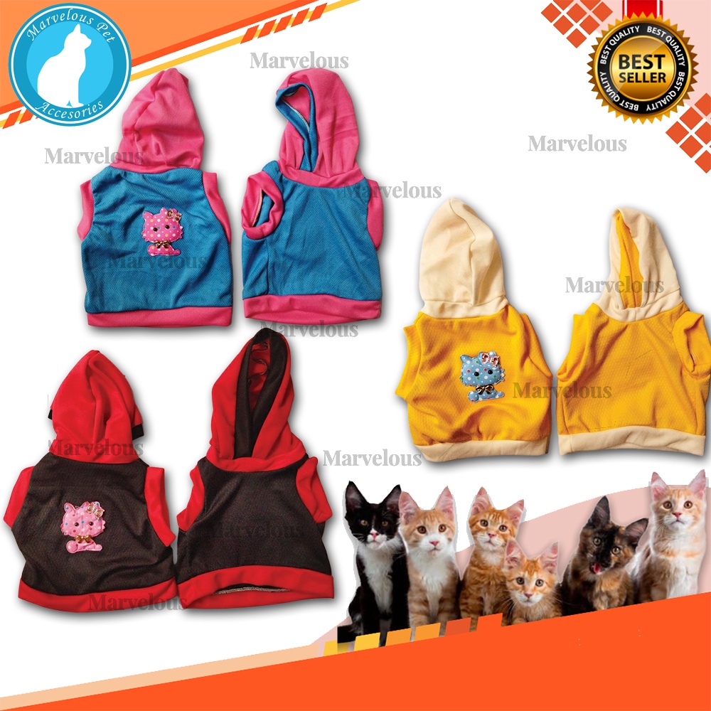 Kaos Baju Kucing Bahan Kain Jeruk Motif Polos Lucu Model Hoodie Setengah Badan