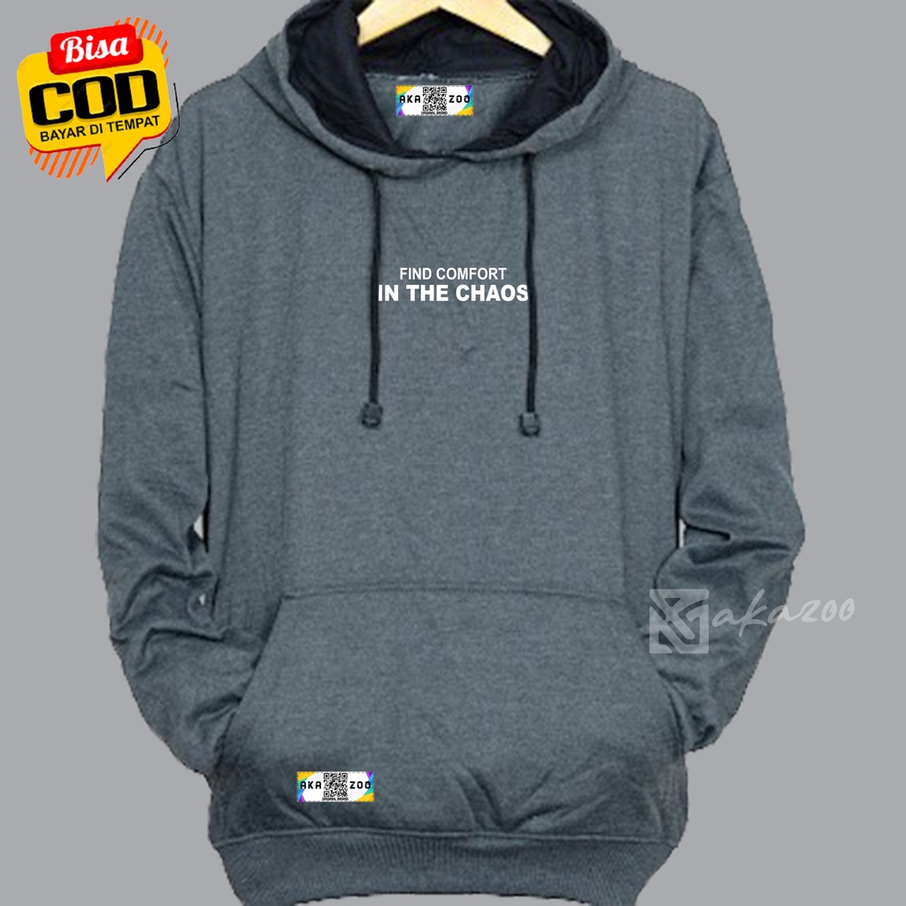 hoodie distro pria original bahan flece Abu Tua sweater oversize pria xxl hoodie distro bandung akazoo.id