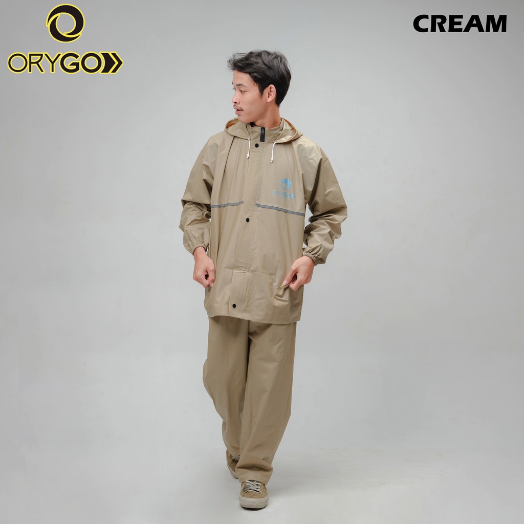 (CREAM SERIES) JAS HUJAN SET HOODIE PREMIUM ORYGO RAINCOAT (Pria &amp; Wanita) Desain Trendy Anti Rembes Banyak Variasi Warna (READY TO USE) Pengiriman Cepat.