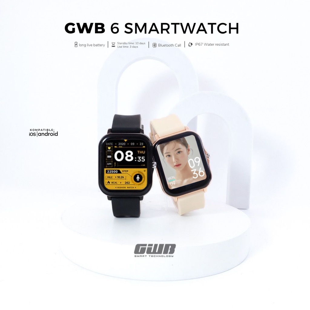 GWB 6 Smartwatch Original Magnetic Charging Kalkulator EKG HeartRate Sports Mode [FREE STRAP]