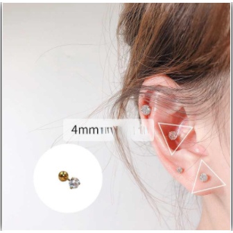 Anting Stud Berlian Zircon Bahan Titanium Steel Warna Rose Gold / Silver / Hitam