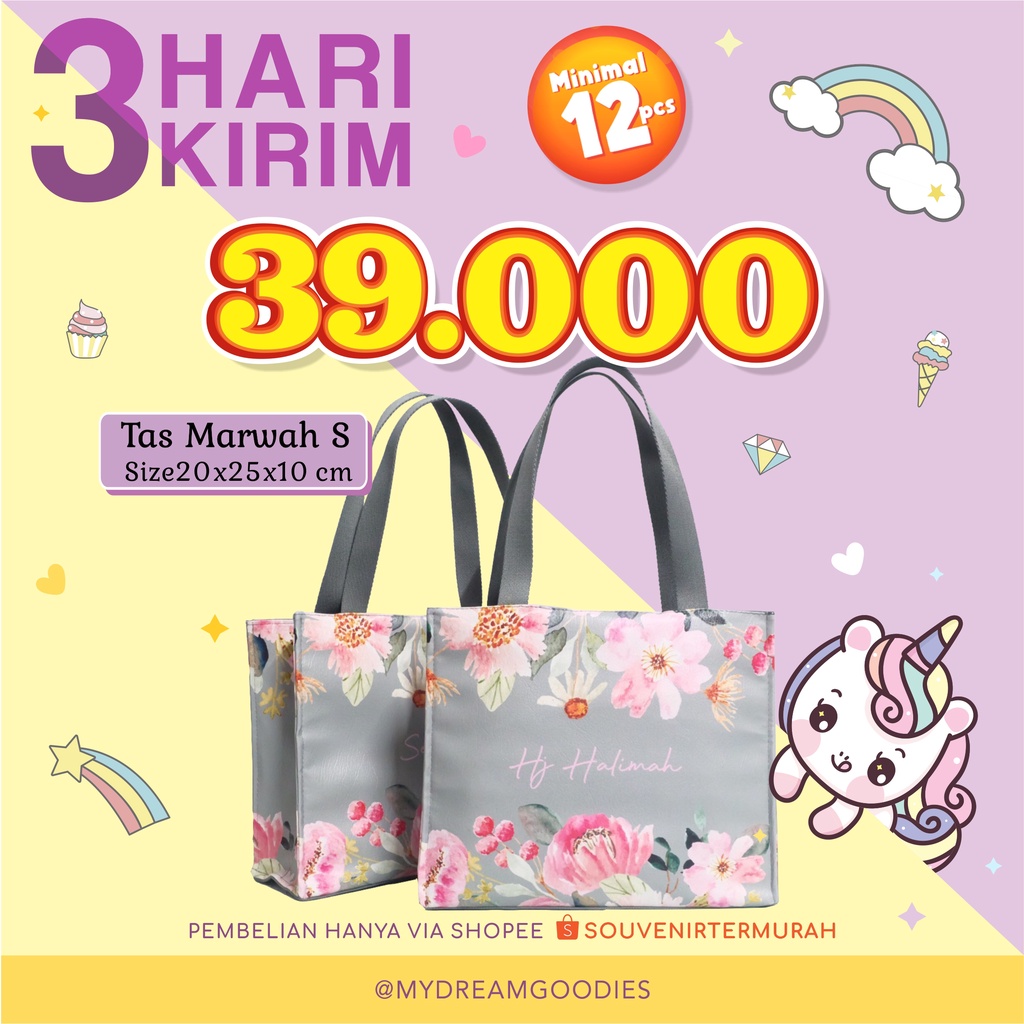 TAS MARWAH S - MOTIF DEWASA / TOTE BAG CUSTOM / SOUVENIR TOTE BAG ULTAH / TOTE BAG ULANG TAHUN 3 HAR