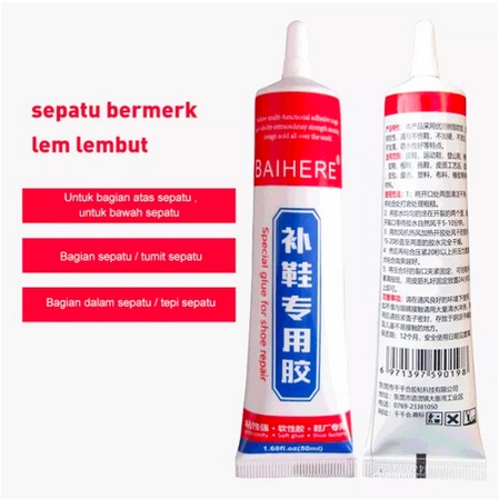 Lem Perekat Sepatu Baihere 60ml Super Kuat / Cairan Penambal Sol Sepatu Sendal Heels / Lem Perbaikan Serbaguna Tahan Air / Shoe Glue