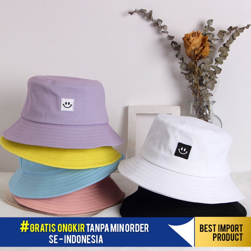 BucketHat Korea     Dewasa Topi      Smiley Ember Topi Sun-Proof orang Tua  Anak Ember Topi  Import 