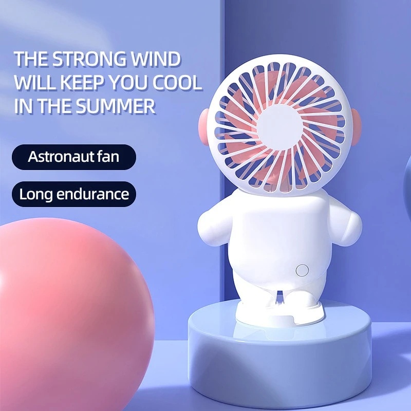 Mini Angin Kencang Silent USB Charging Mobile Fan Astronot Phone Holder Biru Pink Spaceman Portable Kipas Desktop Genggam Kecil