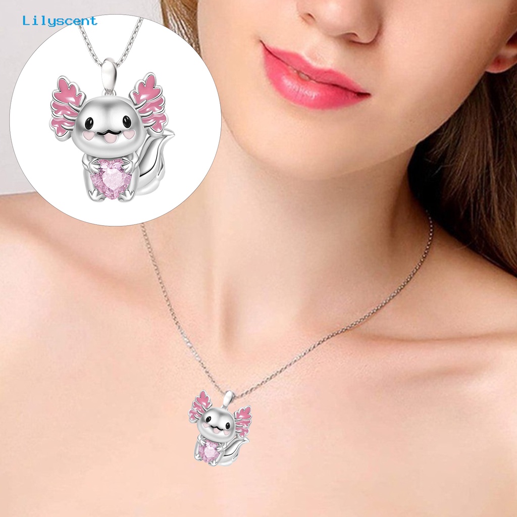 [LS] Liontin Kalung Elegan Mata Hitam Shiny Heart Rhinestone Adjustable Hias Hadiah Lucu Kartun Axolotl Arctic Fox Wanita Fashion Perhiasan Untuk Pakaian Sehari-Hari