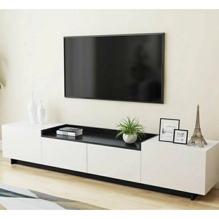Terlaris Meja Tv Murah Minimalis Putih Black And White 180 Cm Futuristic