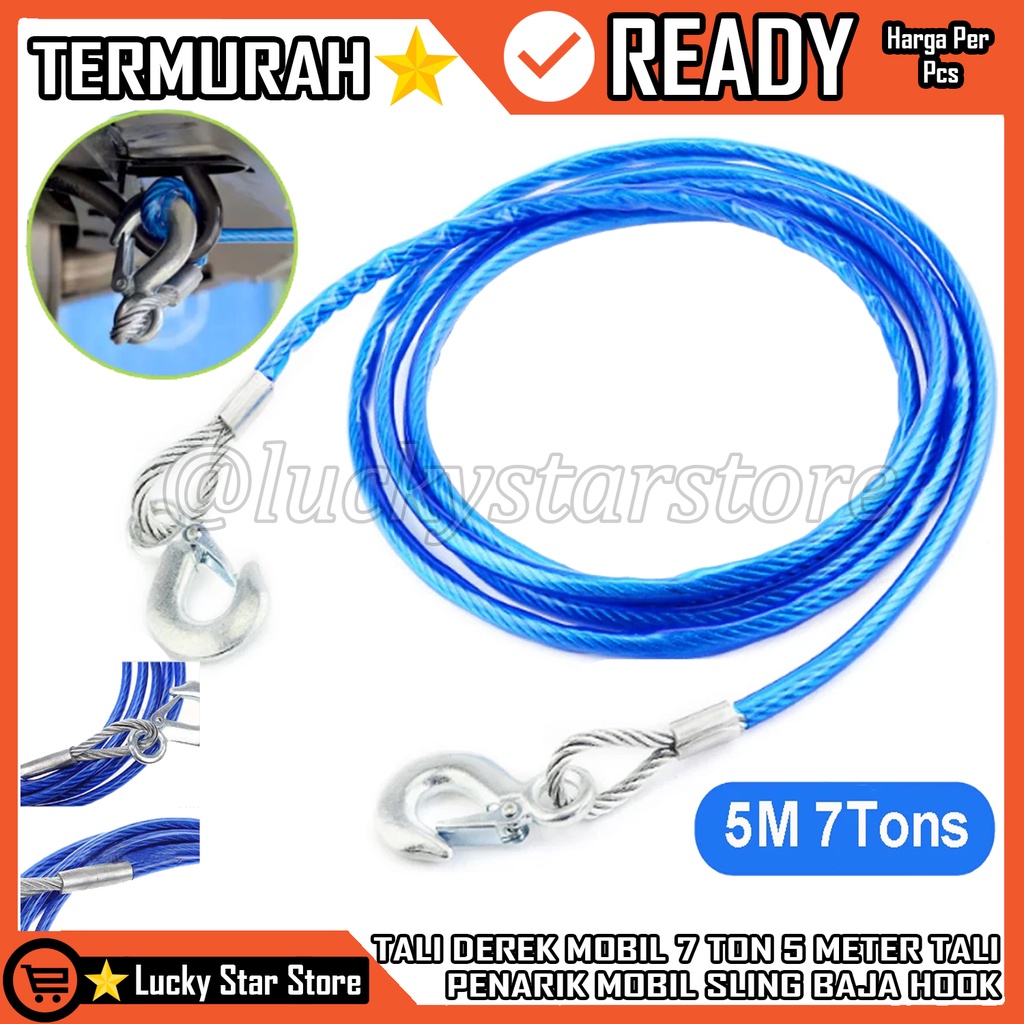 Tali Penarik Mobil Tali Derek Mobil 7 Ton Hook Emergency Tow Rope Kawat Sling Baja Tali Derek Mobil 