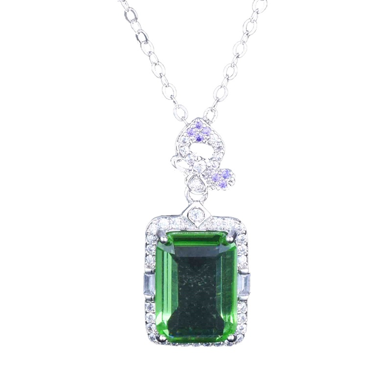 Kalung Liontin Zamrud Simulasi Mewah Baru Tsavorite Olivine Color Treasure Necklace