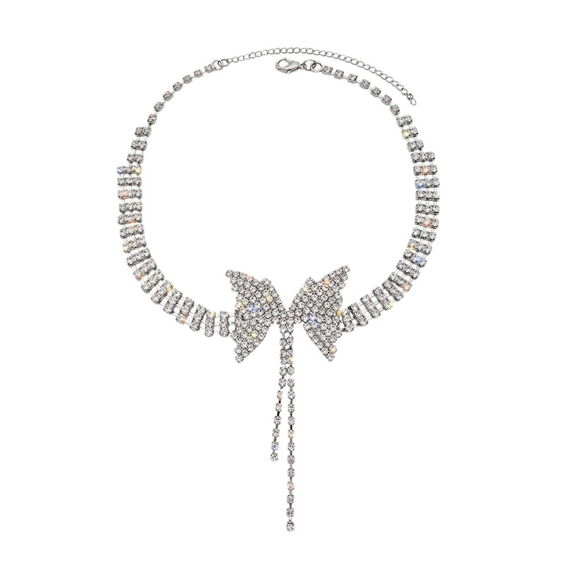 YEEZII Flash Berlian Kalung Untuk Wanita Kupu-Kupu Perak Rumbai Rantai Choker Aksesoris Perhiasan