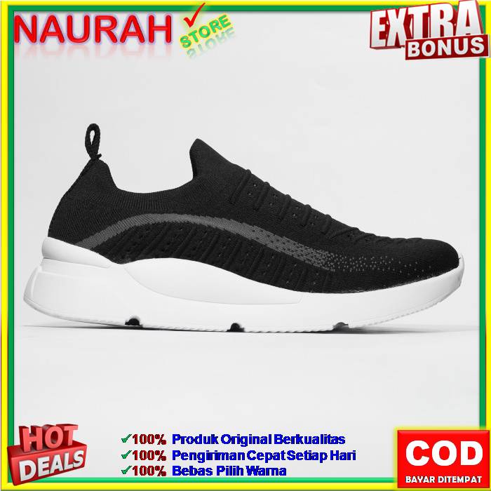 SEPATU PRIA ANDO BALTAZAR ORIGINAL SNEAKERS SLIP ON RAJUT RINGAN HITAM PUTIH 39 - 43