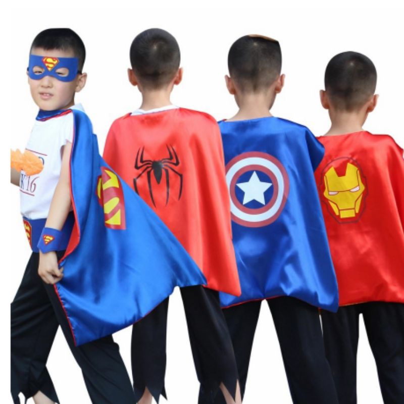 1 Set Jubah Topeng Superhero Anak Jubah Batman Anak Jubah Superman Untuk Halloween Cosplay