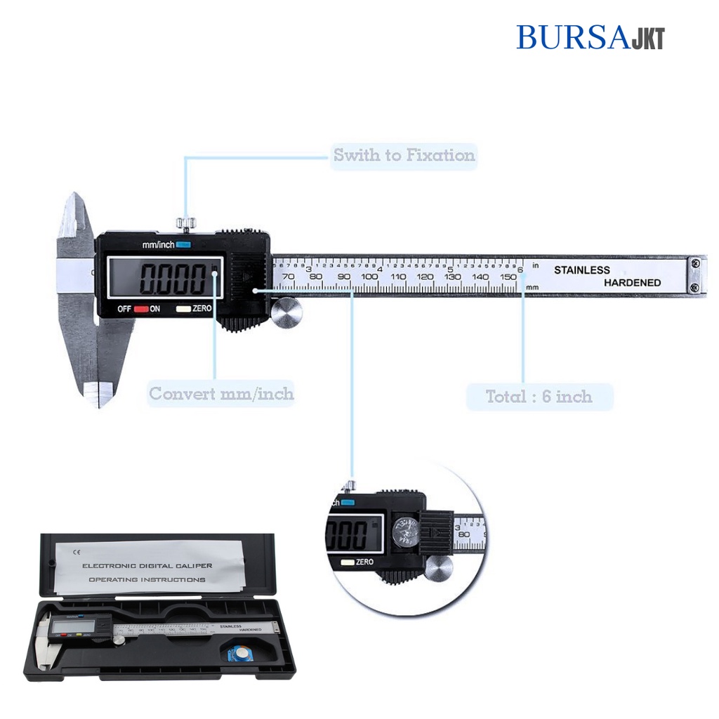 JANGKA SORONG SIGMAT DIGITAL 150 MM LCD BOX STAINLESS HARDENED FREE BATERAI 2 PC