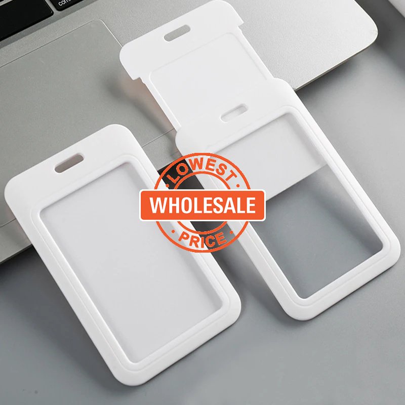 [Grosir] Universal Student Card ID Holder Plastik Slip-On Sliding Card Holder Minimalis Putih Kantong Penyimpanan Kartu Desktop Organizer Aksesoris