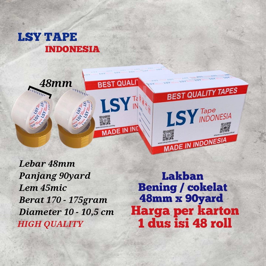

lakban bening / cokelat 48mm x 90yard 1 dus isi 48 roll LSY TAPE INDONESIA