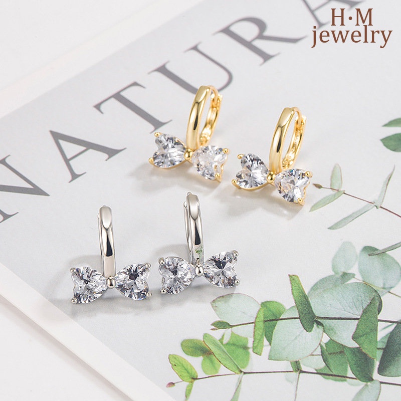 Klip Telinga Busur Zirkon AAA Manis2023 New High Sense Simple Earrings