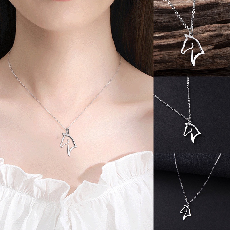Kalung Liontin Kepala Kuda Untuk Wanita Pria Anti Karat Hewan Kuda Aksesoris Rantai Necklaces Jewelry