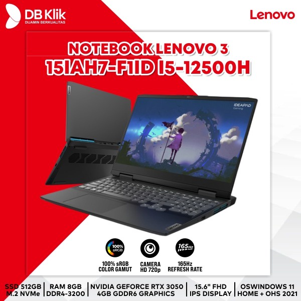 Notebook LENOVO 3 15IAH7-F1ID i5-12500H 8/512GB RTX3050 W11+OHS 15.6&quot;