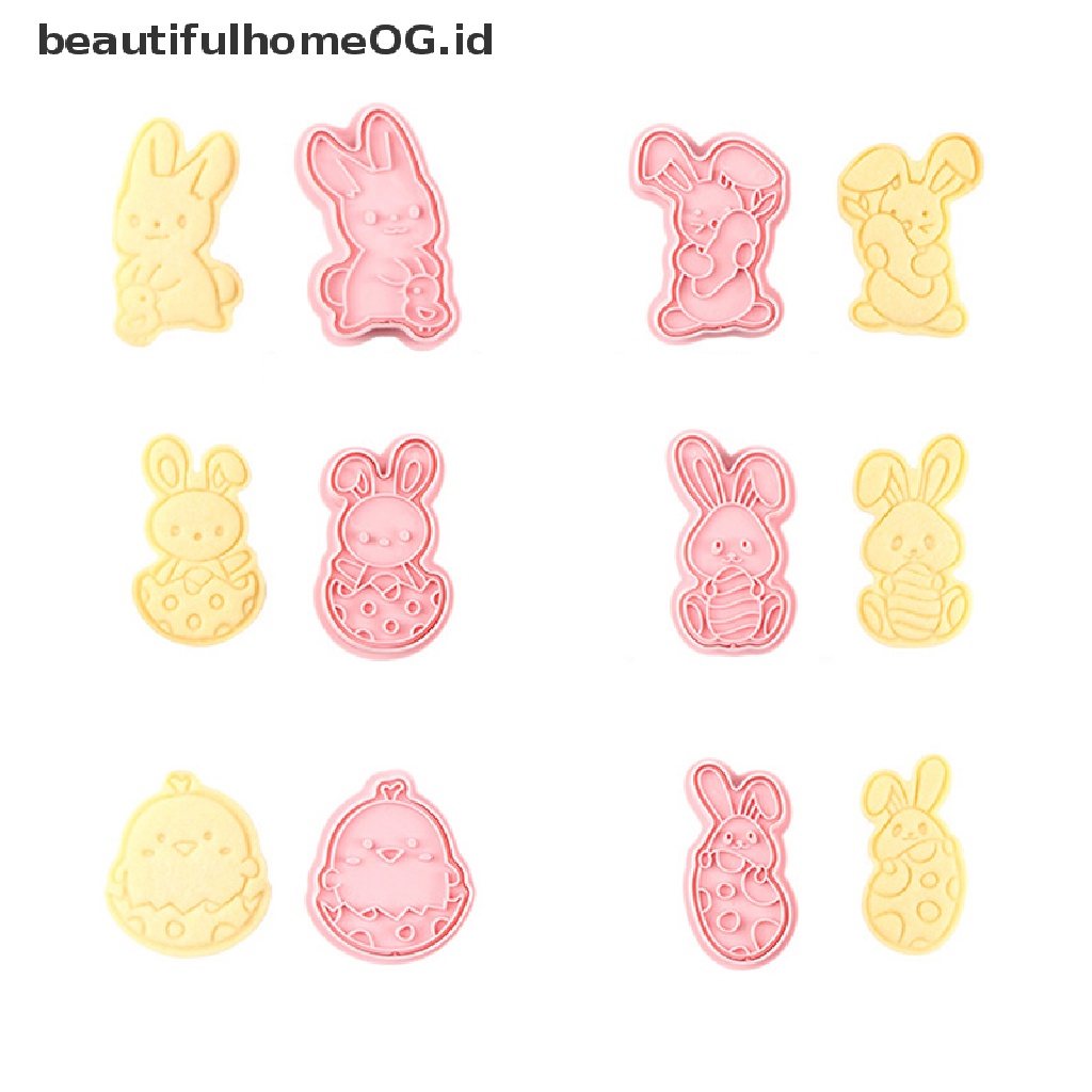 // Beautifulhomeog.id// 6Pcs Cetakan Biskuit Kelinci Paskah Plastik Bunny Egg Cookie Cutter Stamp Embosser **