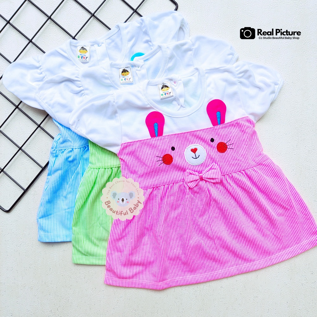 Dress Bayi Perempuan Usia 3-12 BulanMotif Rabbit / Baju Bayi Perempuan  Merk Rifky / Baby.ou