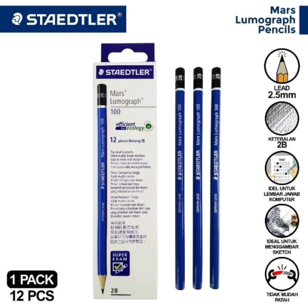 

(12 PCS) PENSIL STAEDTLER MARS LUMOGRAPH 2B PENSIL UJIAN STAEDLER