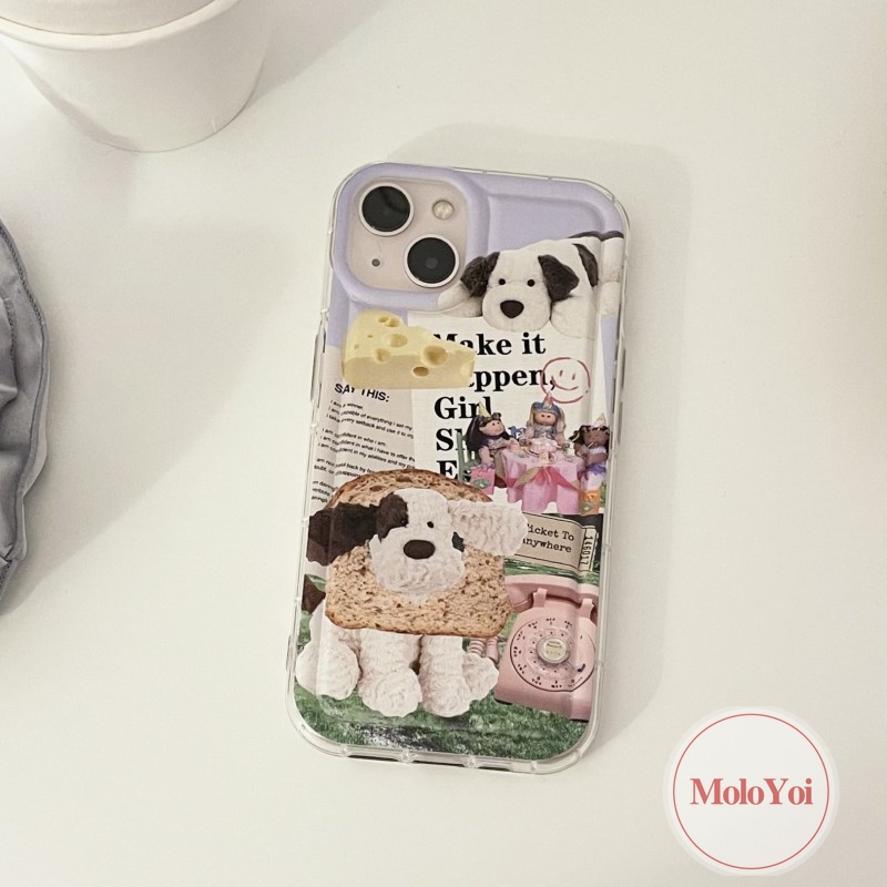 IPHONE Kreatif Case Kompatibel Untuk Iphone11 13 12 Pro Max 7Plus 8Plus 14 6 6s Plus Xr X Xs Max SE 2020 Lucu Kartun Klip Art Anjing Shockproof Airbag Lembut TPU Transparan Phone Cover