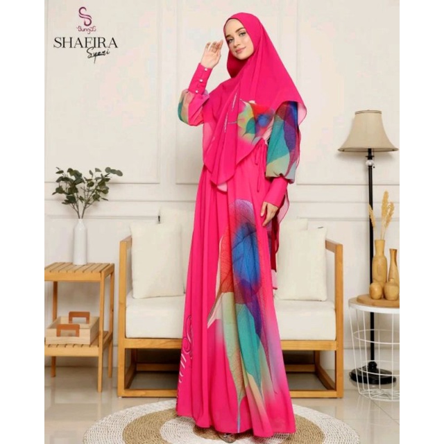 SHAFIRA Gamis Syari Set ceruty printing ELEGAN cantik by Bungas fashion original