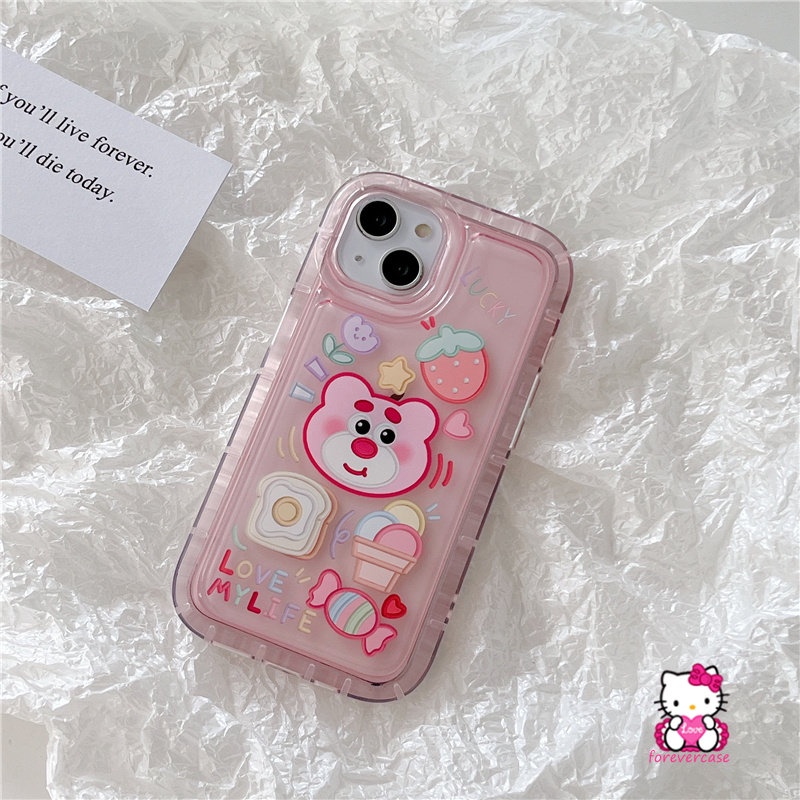 IPHONE Case Kompatibel Untuk Iphone11 14 13 12 Pro MAX 7plus XR 7 8 6 6S Plus X XS MAX Beruang Strawberry Lucu Kirby Cherry Candy Kartun Stiker Shockproof Airbag Lembut TPU Phone Cover