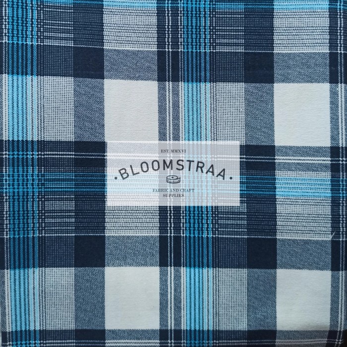 Bahan Baby Canvas Tartan Biru Kain Kanvas Baby Fabric kotak plaid 0,5m