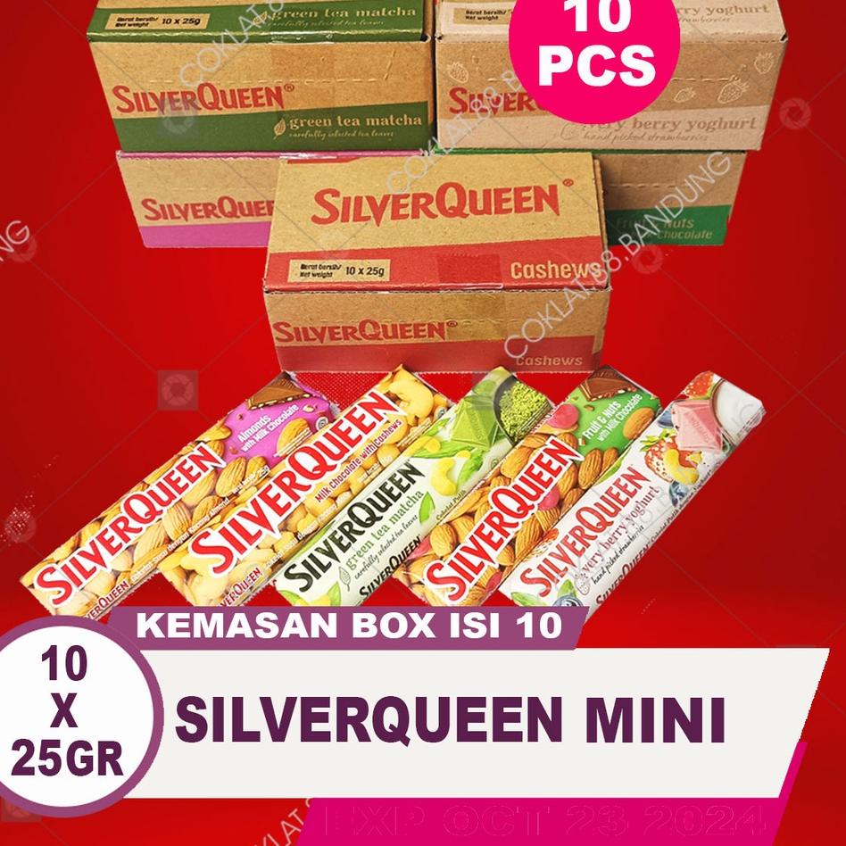 

♘ SIlverQueen Kecil 25gr 1 Box Isi 10 Batang Coklat EX 28 gram - Cokelat SIlver Queen 25 gram Chunky Bar 30gr X 10pcs Milk Chocolate Cashew Almond Fruit Green Tea Matcha Yogurt 25 gr ✲