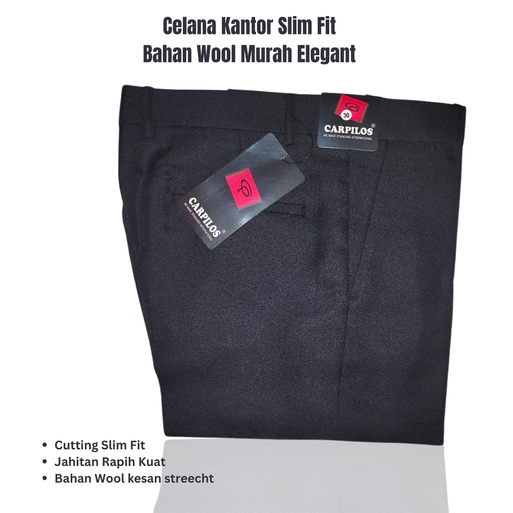 Celana Bahan Pria Wool Paket Hemat Isi 2 Celana Kantor Hitam SlimFit Bahan Woll / Celana Keja Pria Dewasa Panjang Polos